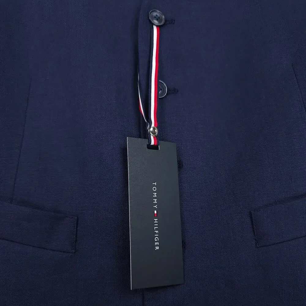 Tommy Hilfiger Mens Modern Fit Linen Suit Vest 3XL Navy Blue Solid NWT